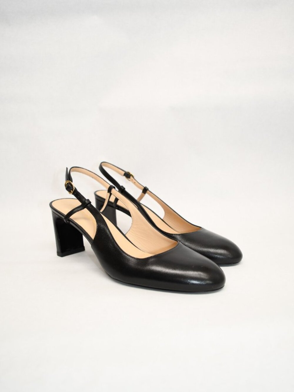 $550 STUART WEITZMAN BABETTE SLINGBACK PUMP BLACK LEATHER BLOCK 12 US (DD14) - Picture 2 of 6